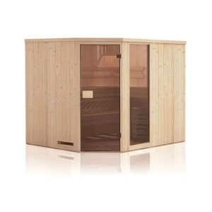 Finntherm Family Sauna, naturbelassen, 194x194 cm, mit Glastür. Massivholzsauna für entspannte Stunden.