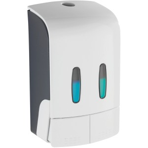 Wenko 2-Kammer Desinfektionsmittel- und Seifenspender Tartas, weiß, zur Wandmontage.