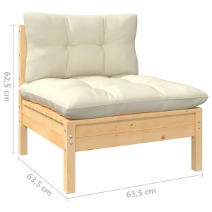 Garten Lounge Sessel aus Kiefernholz mit creme Kissen, Teil eines 3-tlg Sets.