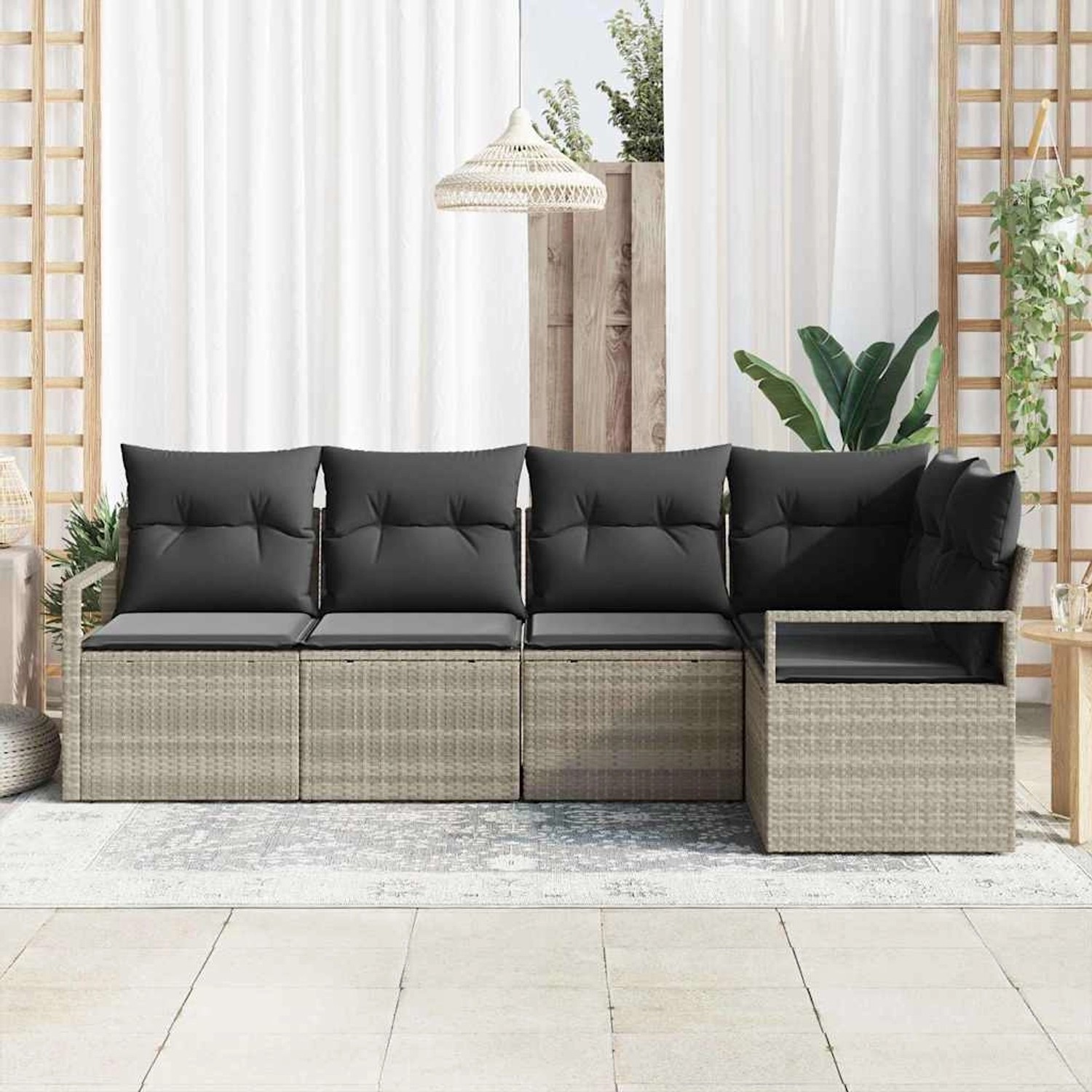 Hellgraues 5-teiliges Garten-Sofa-Set aus Poly Rattan von vidaXL für Terrasse und Garten.