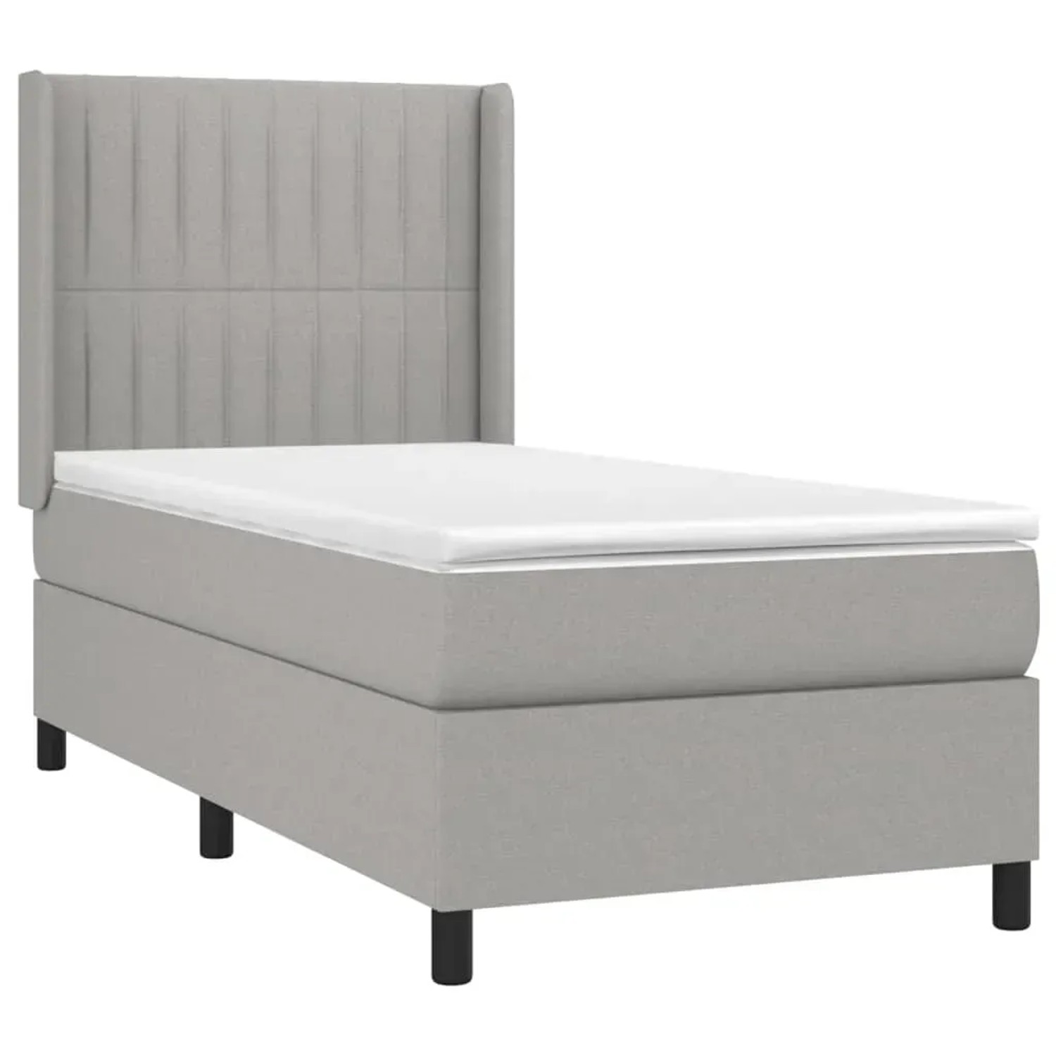 Helles Boxspringbett 90x200 cm mit Stoffbezug und Matratze für erholsamen Schlaf.