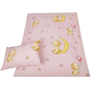 Bestlivings Kinderbettwäsche Bärchen Rosa (100x135 & 40x60 cm) mit Bärchen- und Sternenmuster.