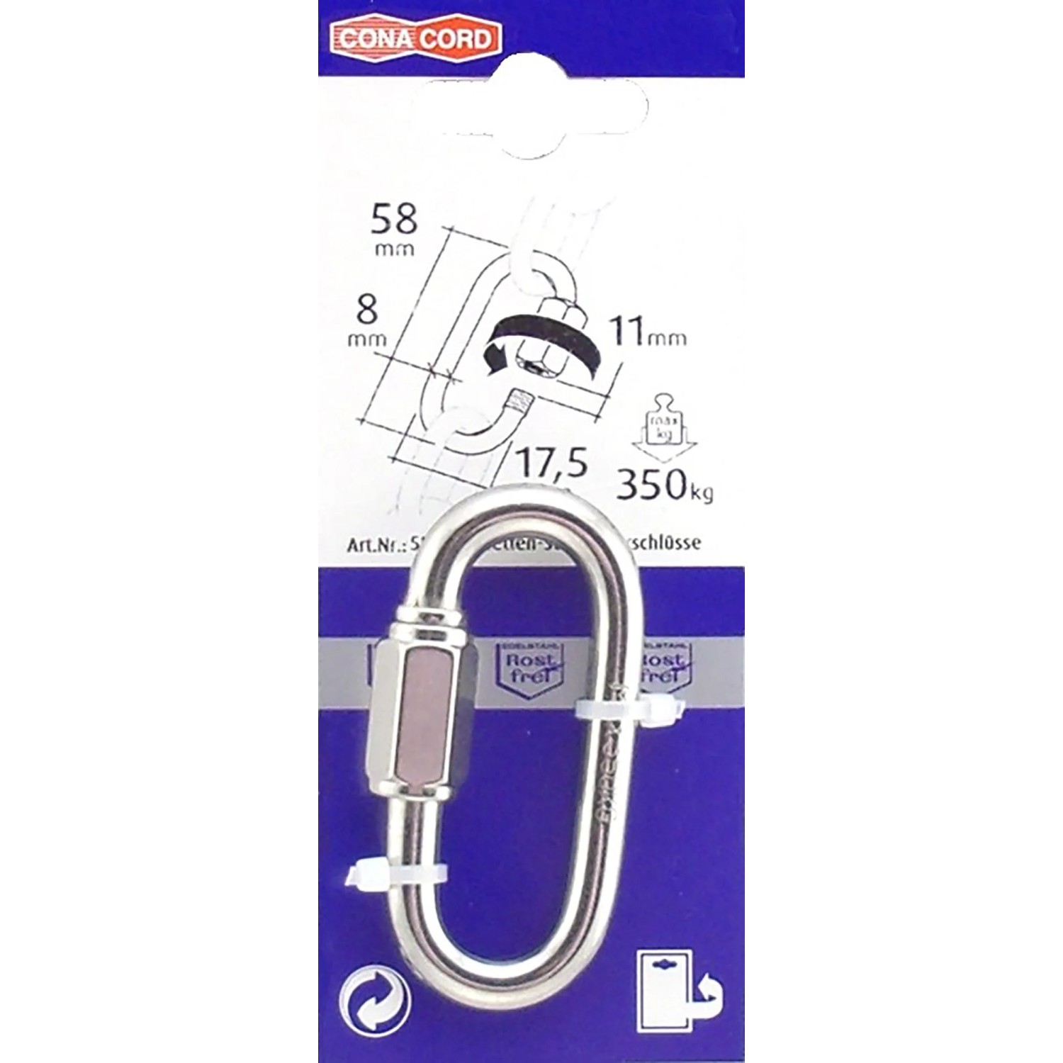 Conacord Ketten-Schnellverschluss V4A-Stahl Rostfrei Ø 8 mm x 58 mm_2