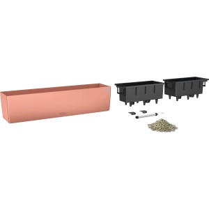 Lechuza Balconera Color 80 Blumenkasten, korallrot, 79 cm breit, mit Bewässerungssystem und Zubehör.