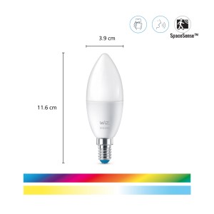 WiZ LED E14 Smart Leuchtmittel in Glühlampenform, 4,9W, 806lm, Weiß, 2er-Pack.