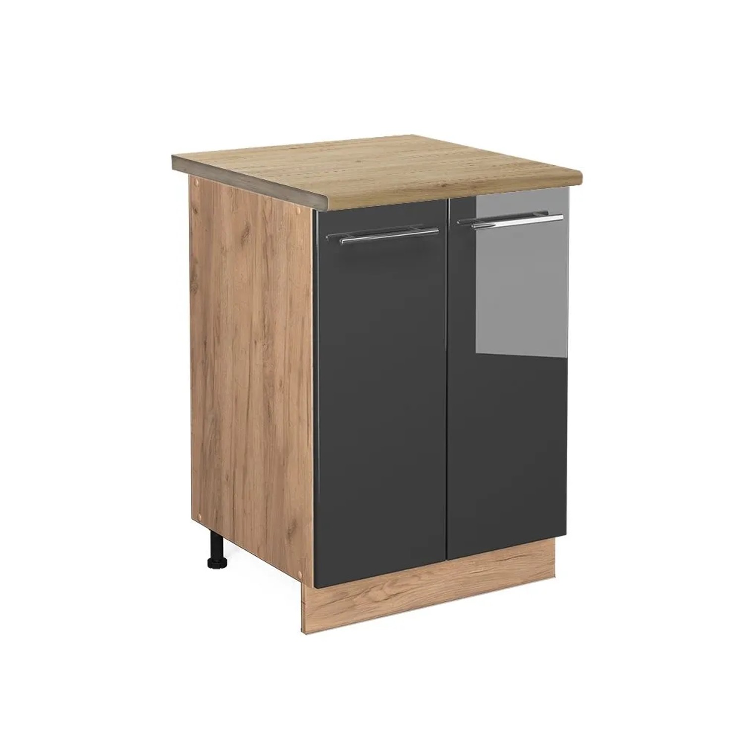 Vicco Küchenunterschrank Fame-Line Anthrazit Hochglanz Goldkraft Eiche 60 cm AP Eiche