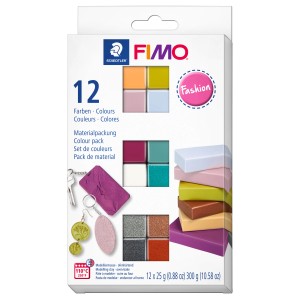 Staedtler Fimo Soft Fashion Set mit 12 Farben, ideal zum Modellieren für Hobby und Beruf.