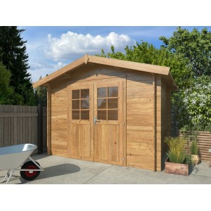 Palmako Holz-Gartenhaus, druckimprägniert, 332x180 cm. Gartenhaus mit Doppeltür und Fenster.