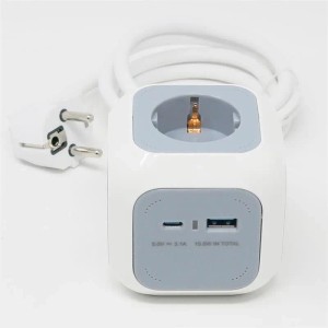 world-trading-net SteckdosenWürfel 4-fach + USB-A C 14m Kabel
