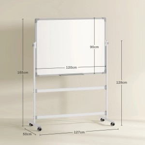 Weißes, fahrbares HOMCOM Whiteboard aus Metall mit Aluminiumrahmen und Maßangaben.