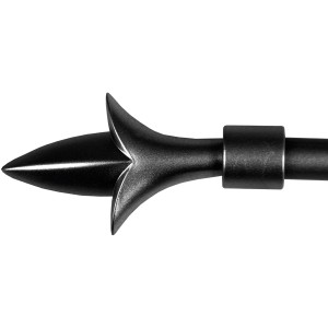 Detailaufnahme: Bestlivings Stilgarnitur Lilie Schwarz, ausziehbare Gardinenstange mit dekorativer Endkappe.