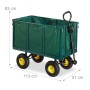Dunkelgrüner Relaxdays Gartenwagen aus Stahl mit klappbaren Seitenteilen, gelben Felgen und Luftreifen. Ideal für Garten & Camping.