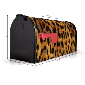 Schwarzer US Briefkasten mit Leopard-Motiv, Stahl, 48x22x16cm. Blickfang für Post.