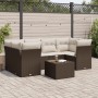Braune 7-tlg. vidaXL Garten-Sofagarnitur aus Rattan mit cremefarbenen Kissen und Tisch.