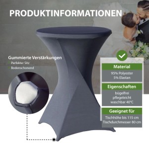 Stehtisch-Set: Klappbarer, weißer Tisch mit anthrazitfarbener Husse. Ideal für Partys und Events.