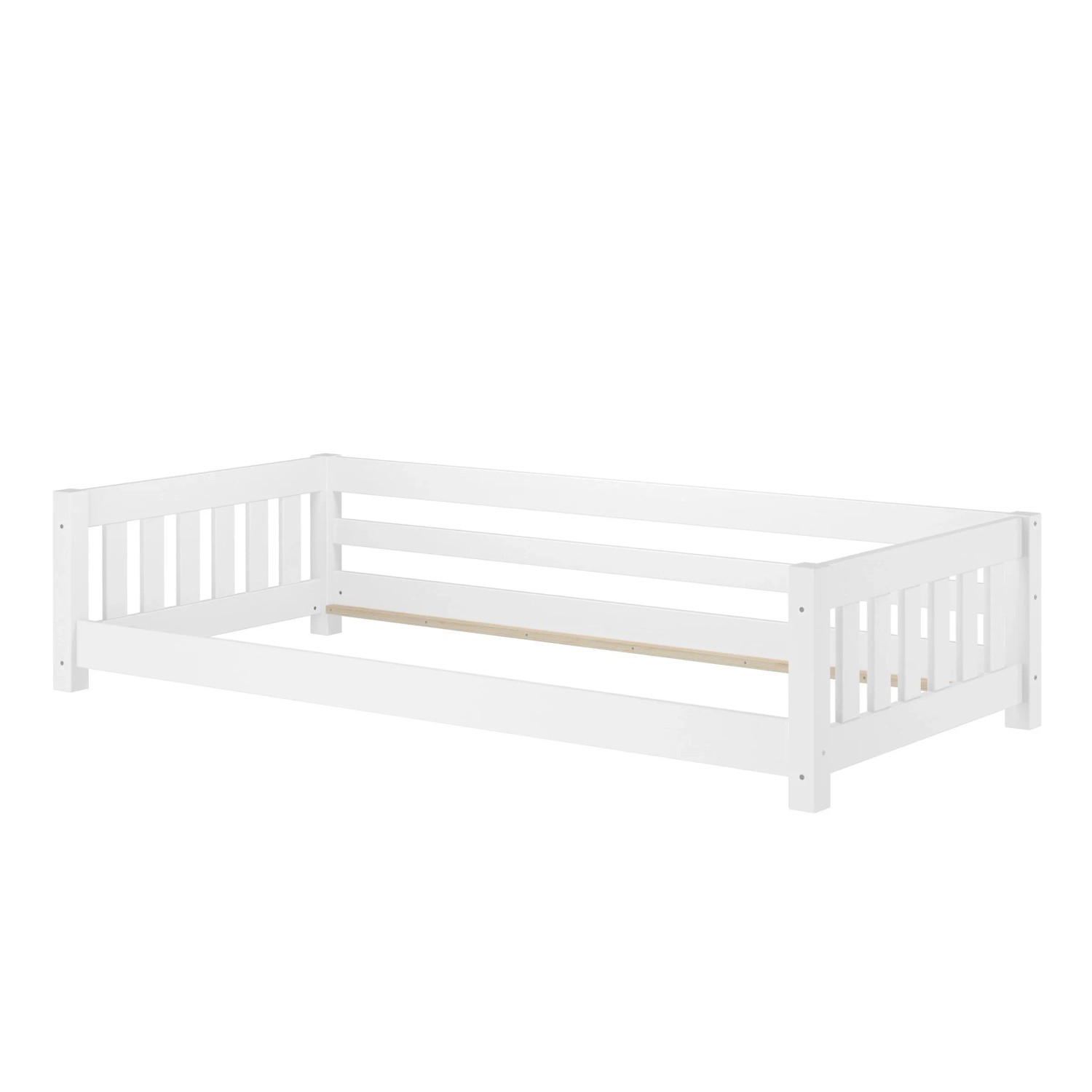 Erst-Holz Weißes Niederflurbett für Kinder 90 x 200 cm Kiefer Massiv Modell 28 ohne Zubehör