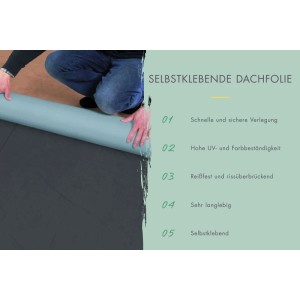 Karibu Dachfolie, selbstklebend, 5 m², Anthrazit. Rolle wird verlegt, Gartenhaus-Zubehör.