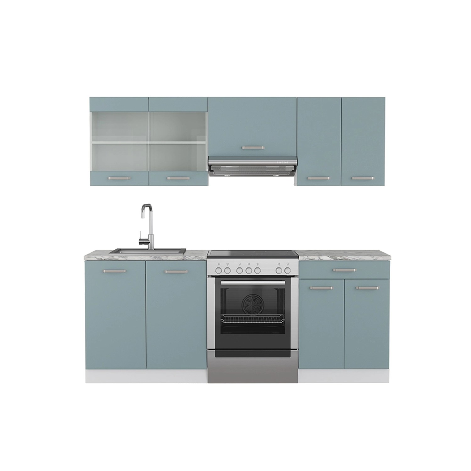 Vicco R-Line Küchenzeile Blau-Grau/Weiß 200 cm ohne Arbeitsplatte günstig online kaufen