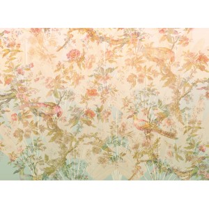 Komar Vlies Fototapete Oiseau de Paradis mit Blumen- und Vogelmuster, 350x255 cm.