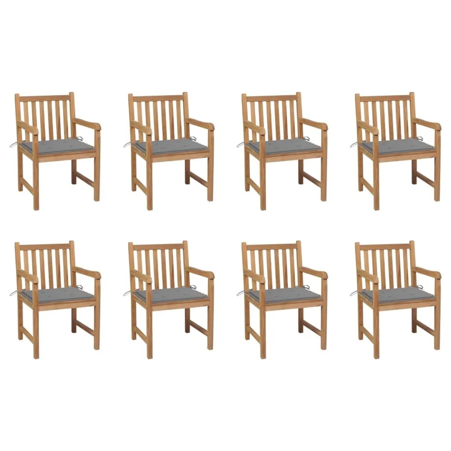 vidaXL Gartenstühle 8 Stk mit Grauen Kissen Massivholz Teak 3073059