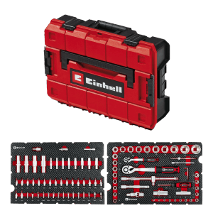 Einhell Werkzeugkoffer Werkstatt E-Case, 92-teilig, mit Stecknüssen, Bits und Knarren.