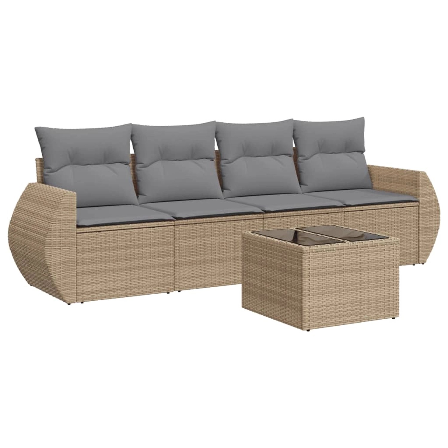 vidaXL 5-Tlg Garten-Sofagarnitur mit Kissen Beige Poly Rattan 3221088 günstig online kaufen