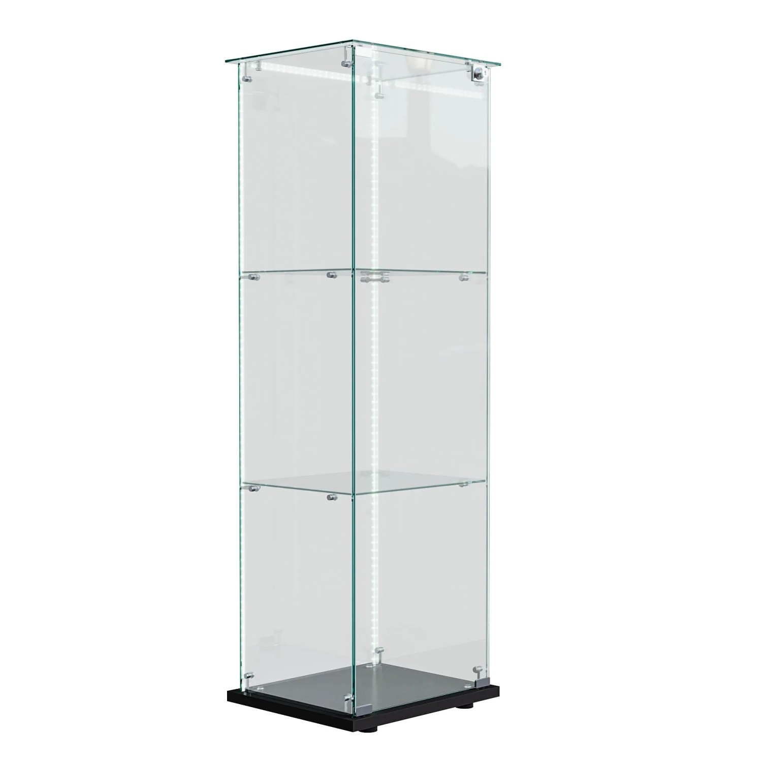 PXloue Vitrine 3-Stöckig Vitrinenschrank mit LED-Beleuchtung Schwarz