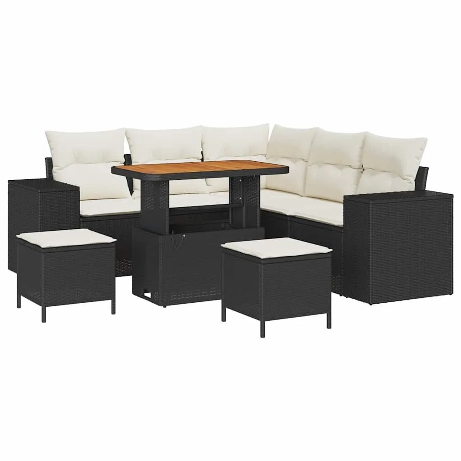 vidaXL Gartensofa-set mit Kissen 8-Tlg Schwarz und Creme Poly-Rattan 336395 günstig online kaufen