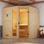 Weka Massivholzsauna Valida Eck mit Glastür und Fenster, Fichtenholz natur, 4,5 kW Ofen.
