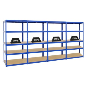 PROREGAL Mega Deal: 4 blaue Schwerlastregale 180x90x60cm mit 5 Ebenen, je 350kg Fachlast.