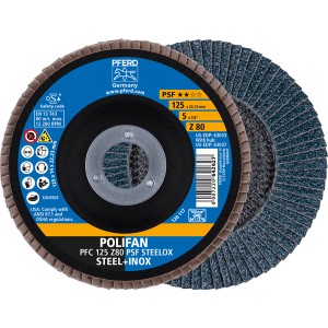 Pferd Fächerscheibe Polifan PSF PFC Steelox 125 mm, Schleifscheibe für Stahl und Edelstahl.