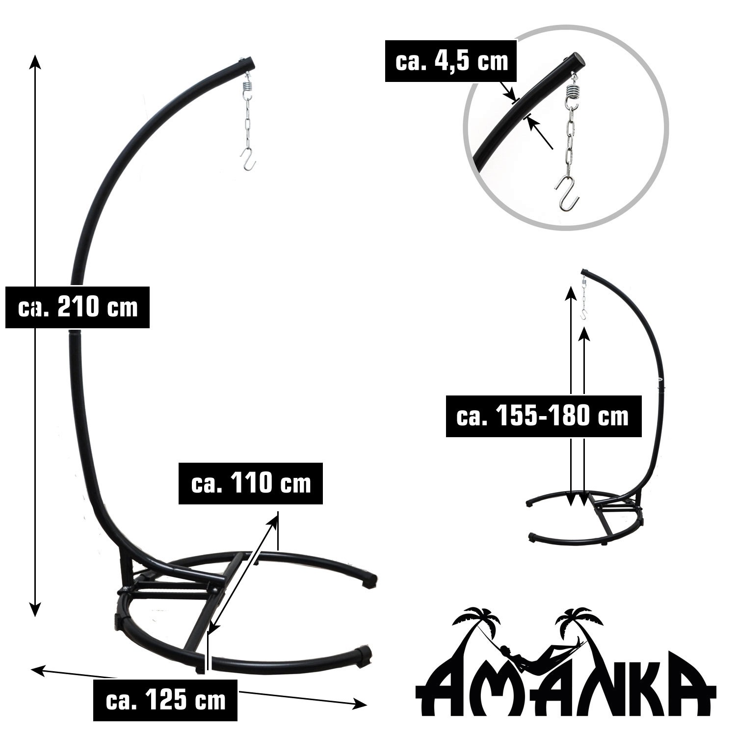 AMANKA XLHängesessel inkl. Gestell bis 100 kg 155 x 125 cm Seidengrau