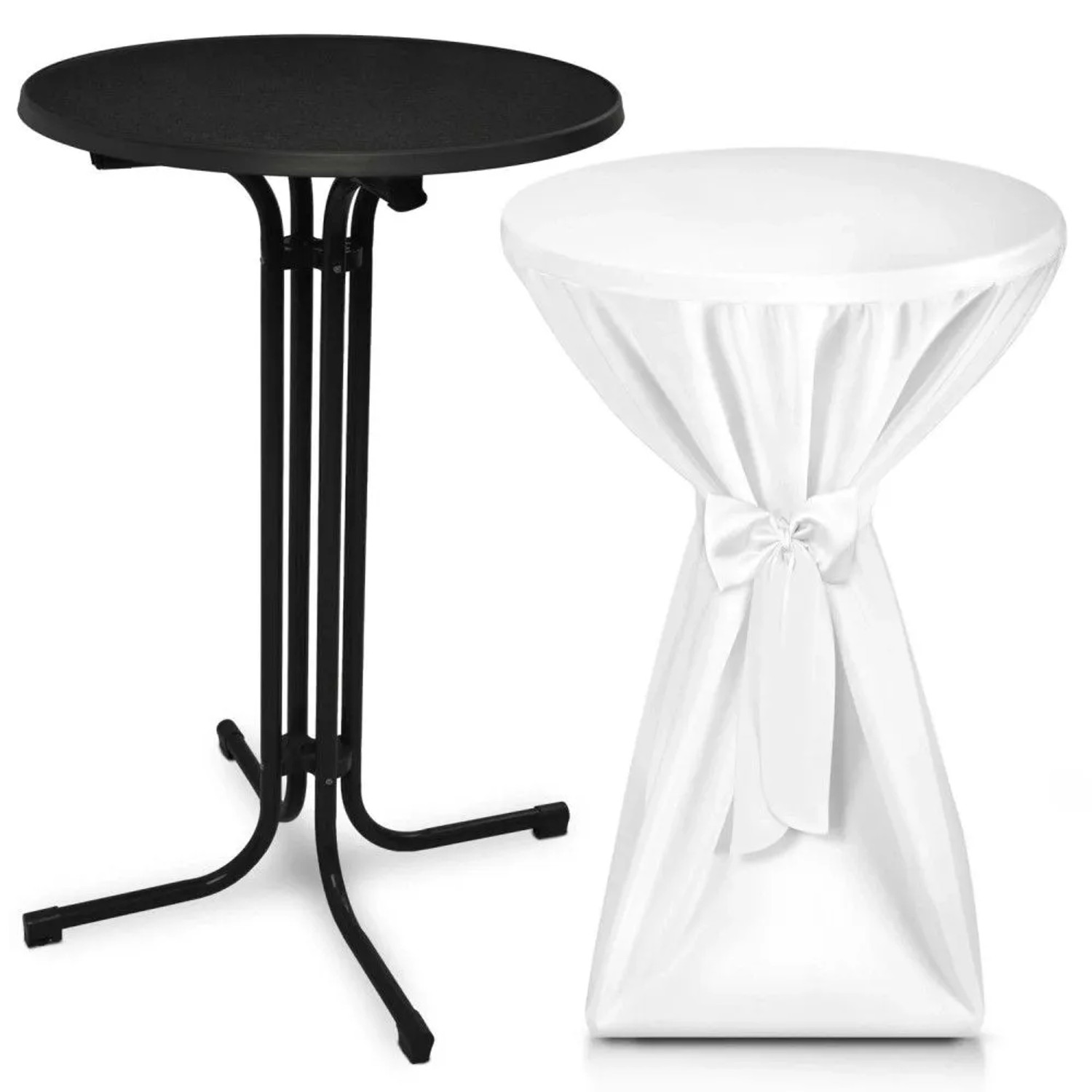 Beautissu Bellini Stehtisch ø 80cm Schwarz mit Premium Stehtischhusse ø 80cm Weiß