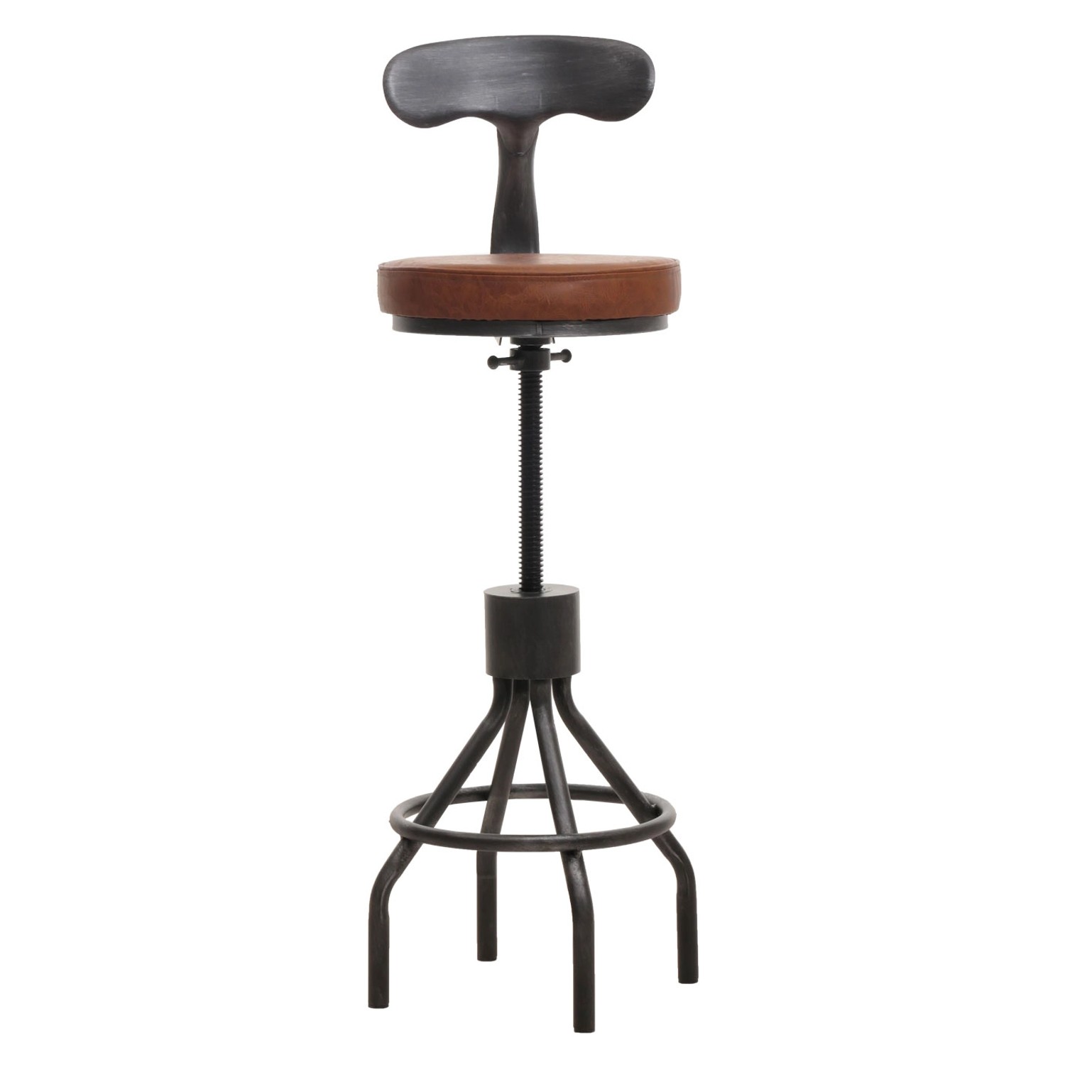 Brauner Barhocker im Industrie-Design, 2er Set, höhenverstellbar und drehbar.