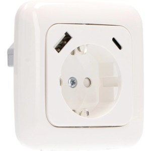 Weißer ProCharge Steckdoseneinsatz Reflex SI mit USB-A und USB-C Anschluss.