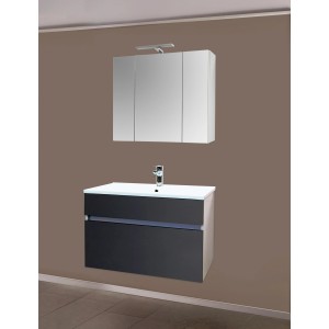 Sanotechnik Badmöbel-Set Stella, 80 cm, 3-teilig, Anthrazit-Weiß, mit Spiegelschrank und Waschbeckenunterschrank.