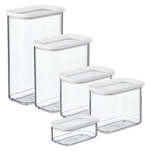 Mepal Modula Vorratsdosen-Set, 5-teilig, weiße Deckel, transparent, stapelbar für die Küchenaufbewahrung.