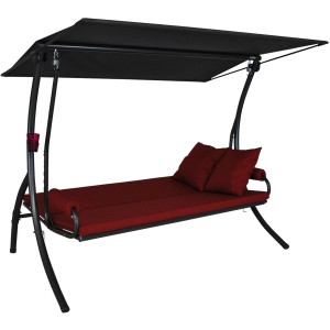 Rote Angerer Hollywoodschaukel Elegance Joy 3-Sitzer mit Liegefunktion und Sonnendach.
