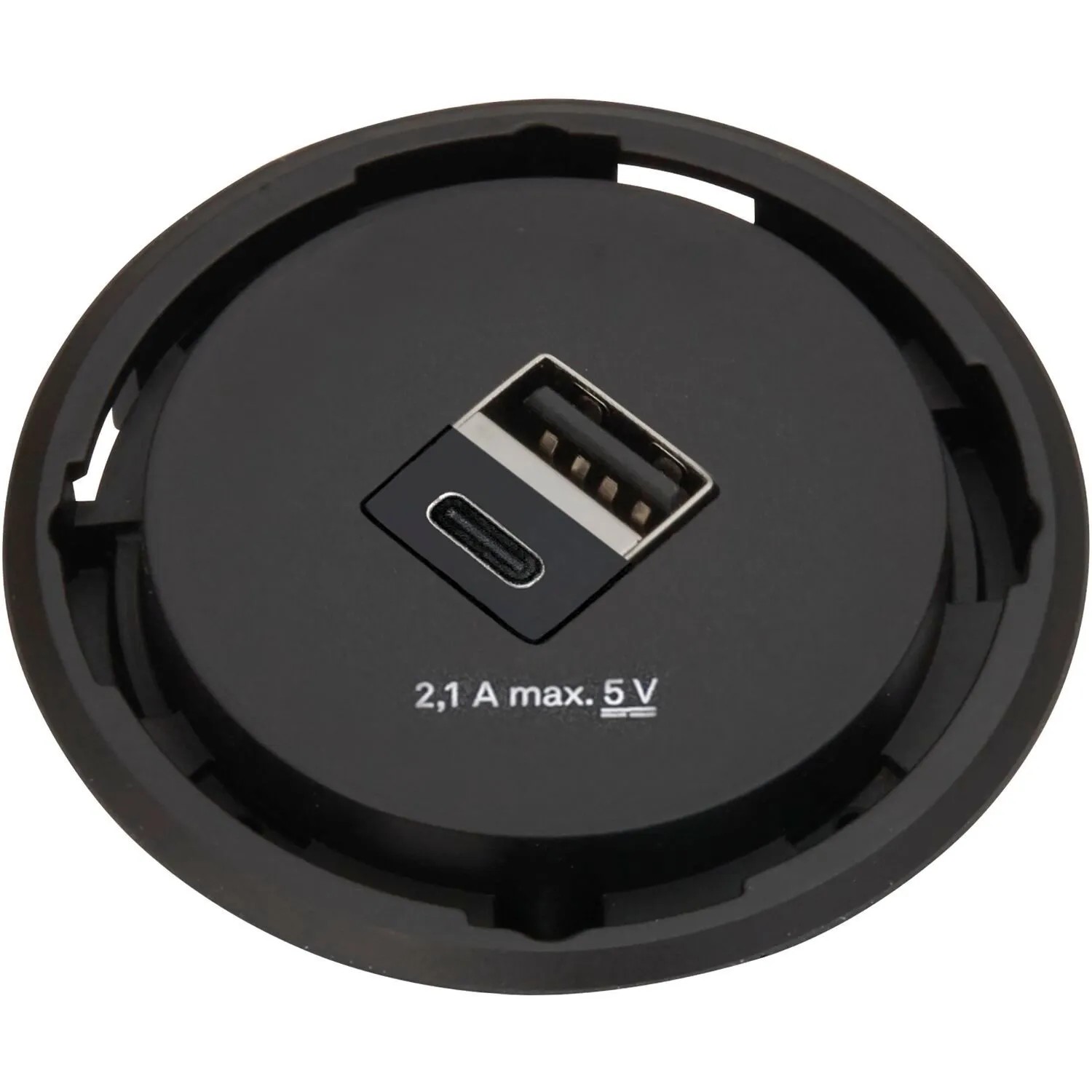 Evoline One Usb-Charger 2-Fach Typ A+C Einbaubuchse ø 59 mm Schwarz
