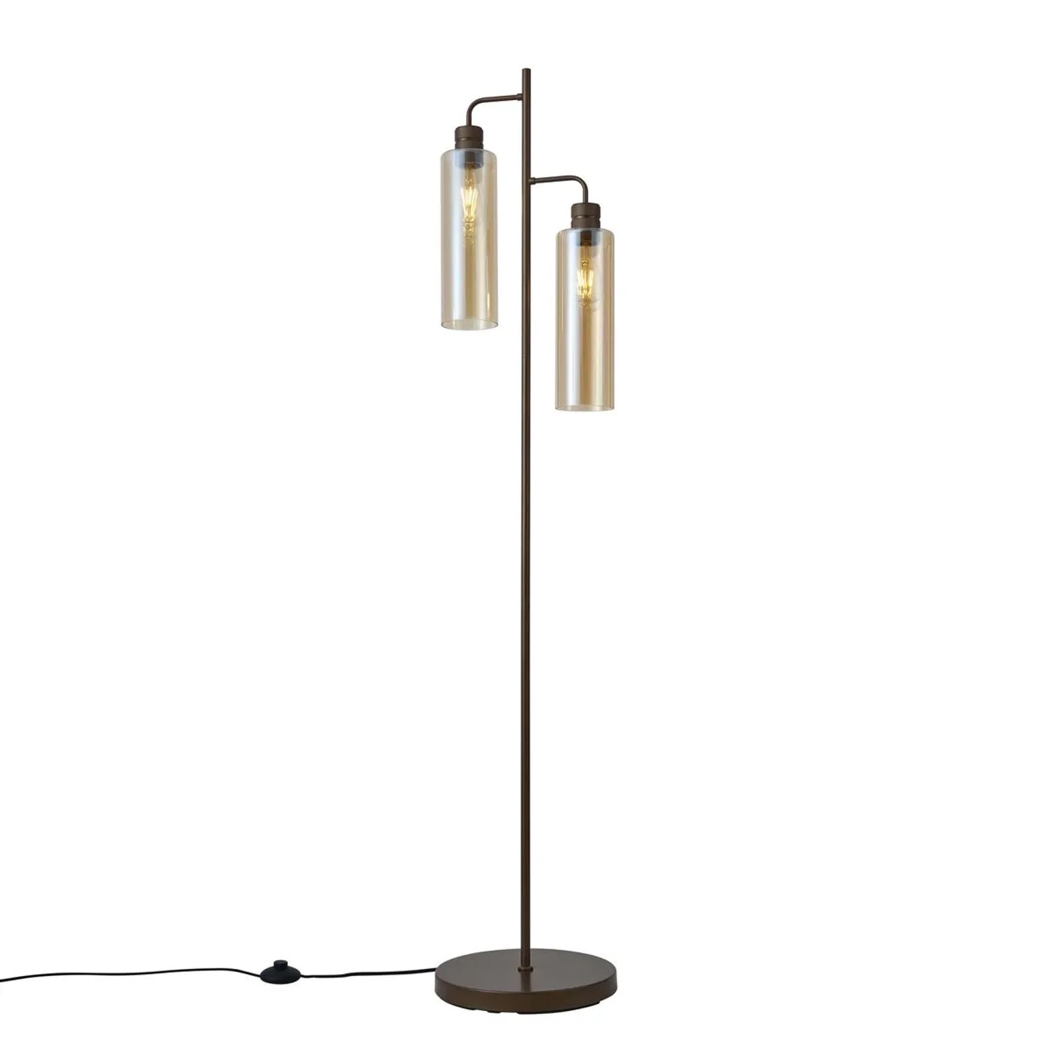 QAZQA Hotel Chic Stehleuchte Dunkelbronze mit Bernsteinfarbenem Glas 2 Flammig Stavelot