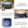 Juskys SpaLuxe aufblasbarer Whirlpool grau-blau mit Sprudeldüsen, auf Terrasse und im Schnee. Schneller Aufbau, robustes PVC.