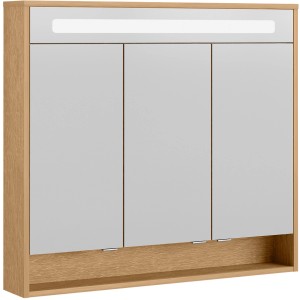 Fackelmann Spiegelschrank NATURA Asteiche, 93,5 cm breit, mit drei Türen und Beleuchtung.