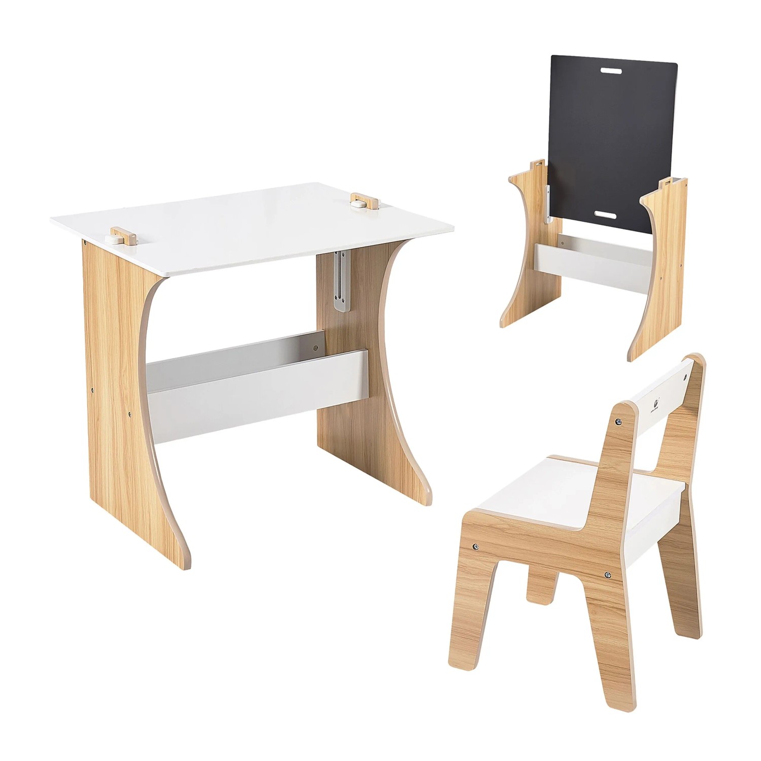 Relaxdays Kindersitzgruppe mit Tafel MDF Weiß Beschreibbar 56 cm x 60 cm x 50 cm