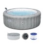 Bestway LAY-Z-SPA Bali AirJet aufblasbarer Whirlpool für 6 Personen, graue Rattan-Optik, sprudelndes Wasser, mit Abdeckung und Filter.