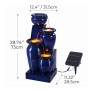 Marineblauer 4-stufiger Gartenbrunnen mit LED-Beleuchtung und Solarpanel. Dekorative Kaskade für den Außenbereich.