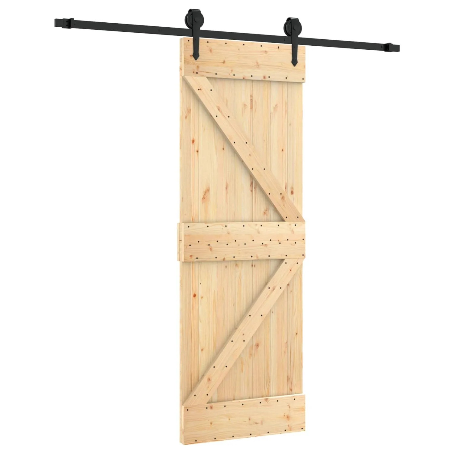 vidaXL Schiebetür Natur und Schwarz 70 x 210 cm Massivkiefer 3445149