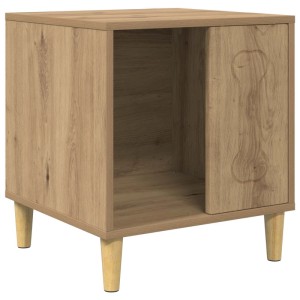 Moderne vidaXL Hundehütte aus Eiche Holzwerkstoff, rechteckig, mit Knochenmotiv und Holzfüßen. Ideal für drinnen.