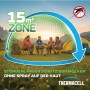 Thermacell Mückenabwehr Proactive: Camping-Szene mit 15 m² Schutz-Zone gegen Mücken.