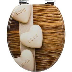 Sanfino WC-Sitz Flip Flop mit Holz-Optik und Herz-Motiven. Toilettendeckel mit Absenkautomatik.