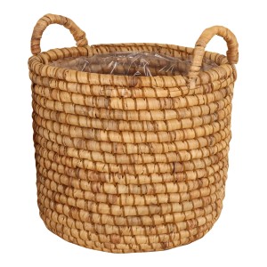 Naturfarbener Korb mit Griffmulden, Ø 36 cm, aus Wasserhyazinthe für Übertöpfe.